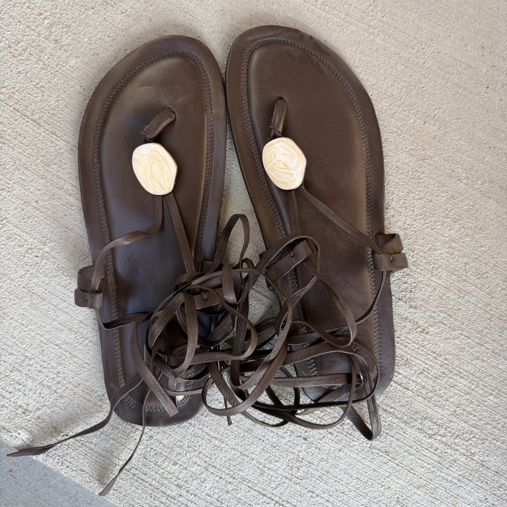 Zara Brown Leather Sandals with Straps
